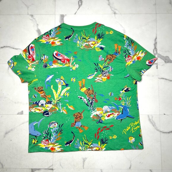 Polo Ralph Lauren Men's Green Underwater Polo Bear Graphic Shirt Size XL - Picture 4 of 5